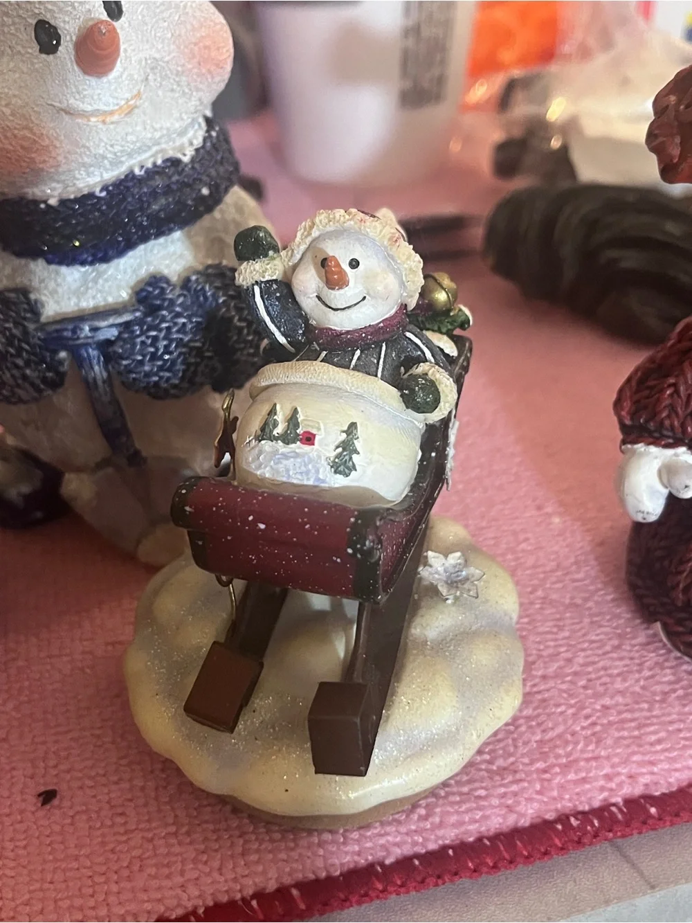 Holiday Snowman Figurines 4 pc Lot shelf sitter candle stopper top